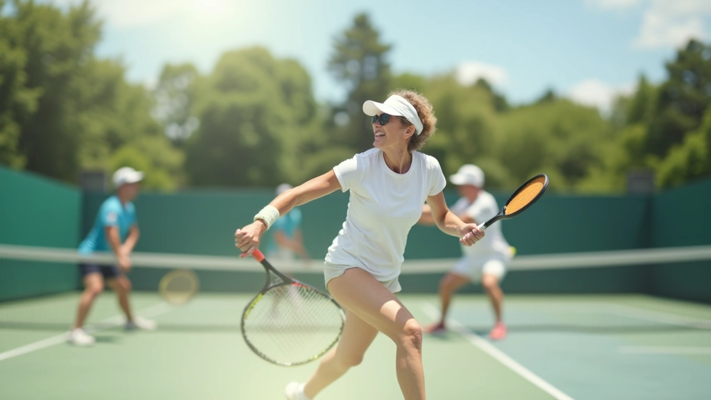 Adult players enjoying tennis on professional courts with competitive spirit