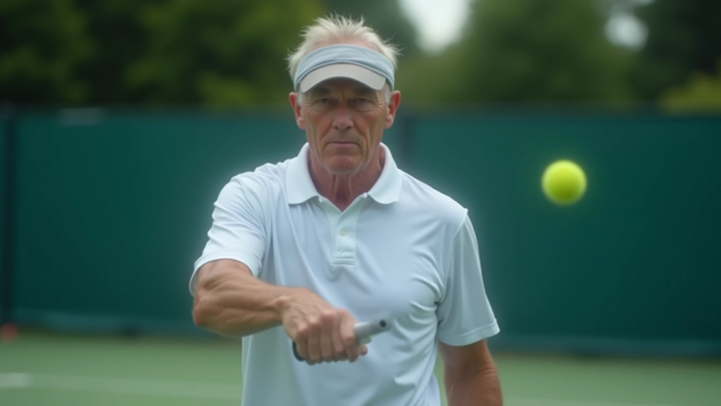 Single athlete in focused mindset at baseline, preparing for serve with confident posture and concentration